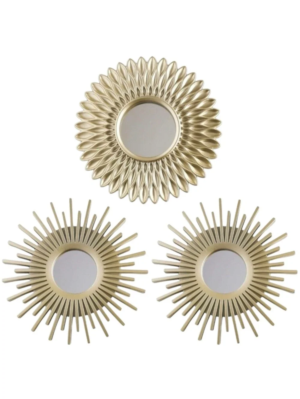 Lightweight Gold Decorative Sunburst Wall Mirror Decor Set 3 Piece Sz 9.84